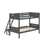 Twin Over Full Wood Slat Bunk Bed with Angled Ladder