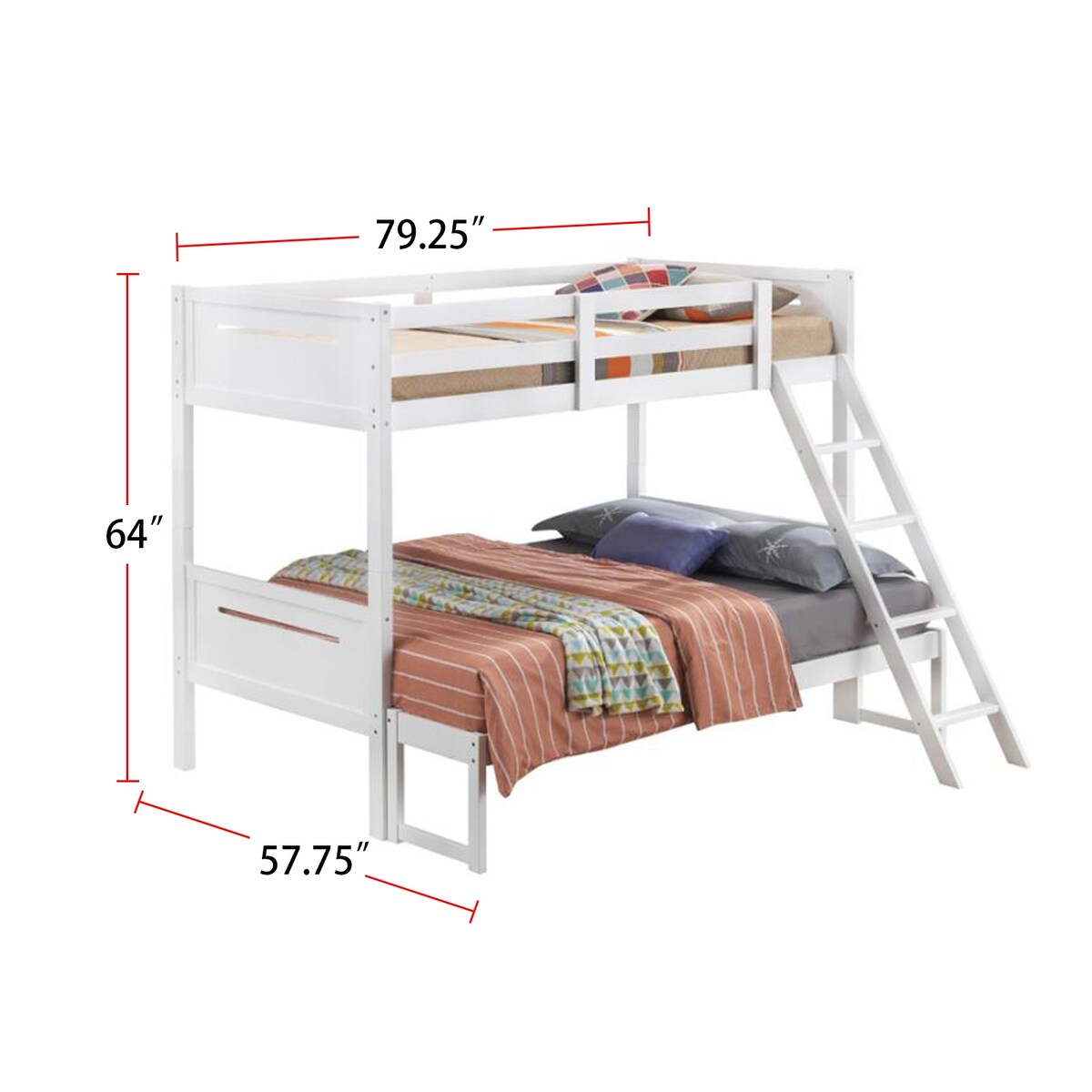 Twin Over Full Wood Slat Bunk Bed with Angled Ladder
