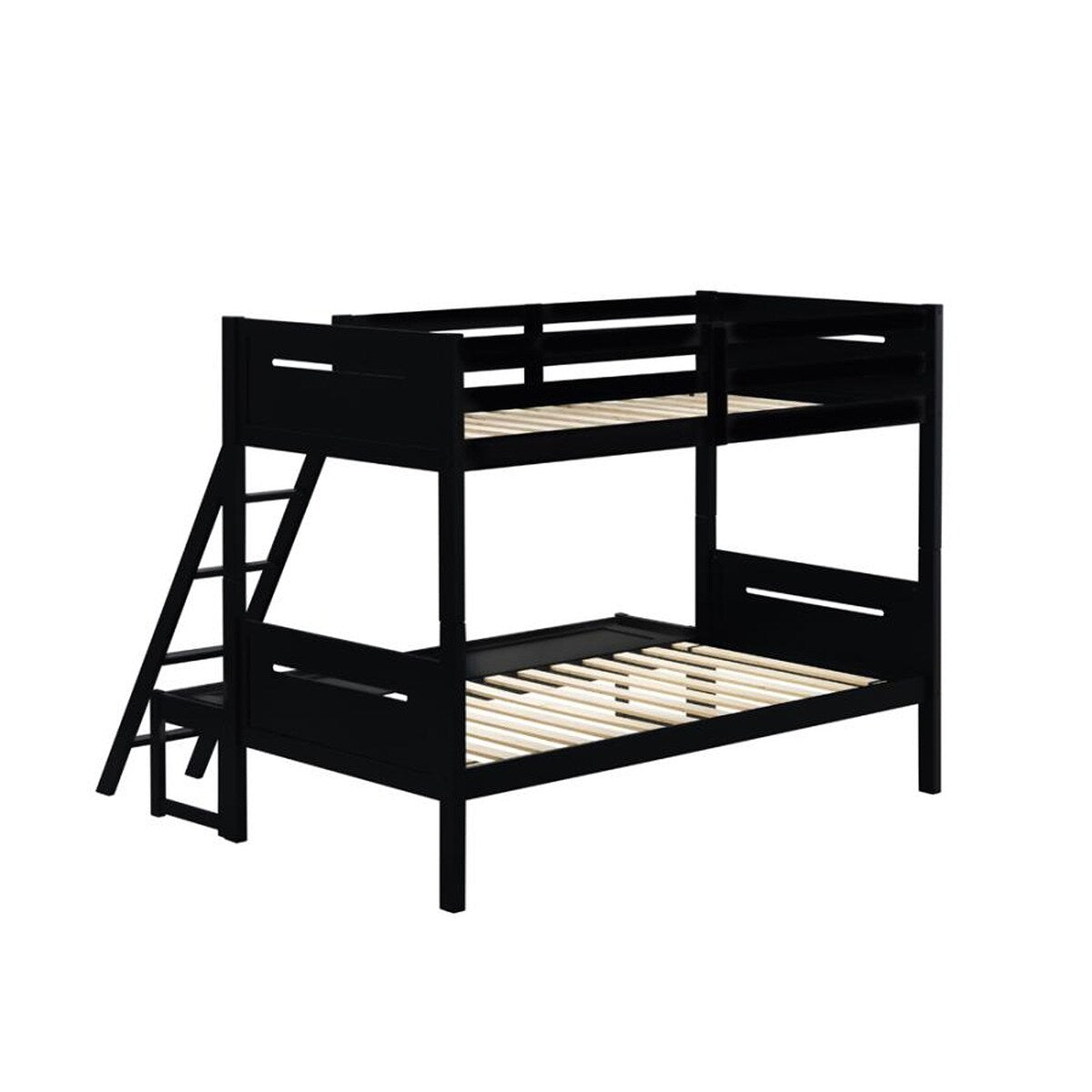 Twin Over Full Wood Slat Bunk Bed with Angled Ladder
