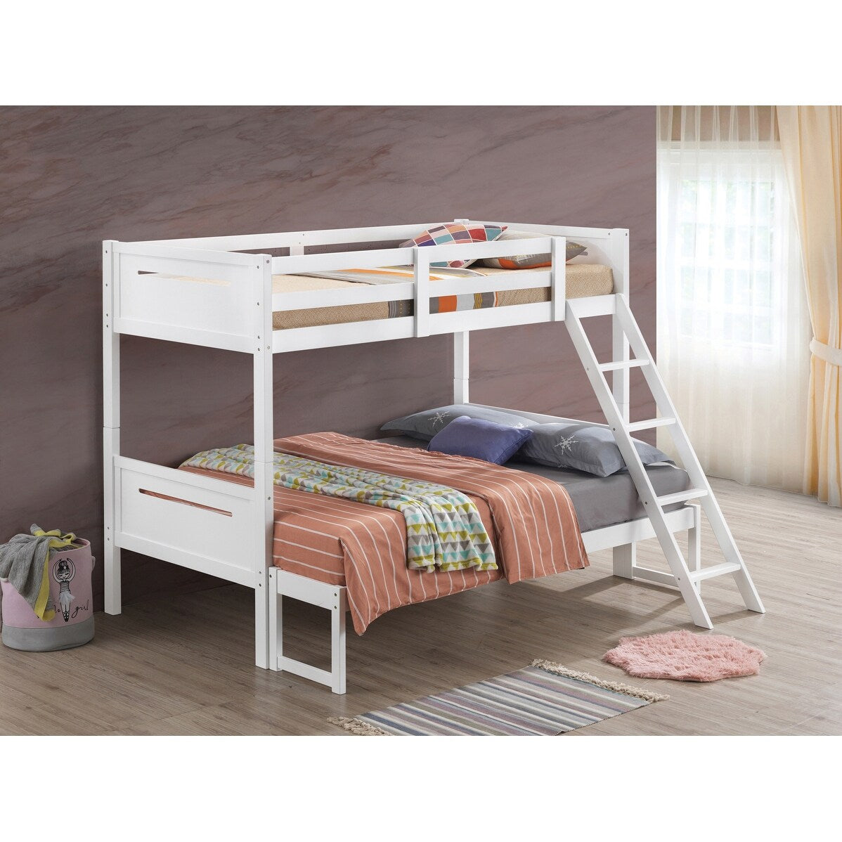 Twin Over Full Wood Slat Bunk Bed with Angled Ladder