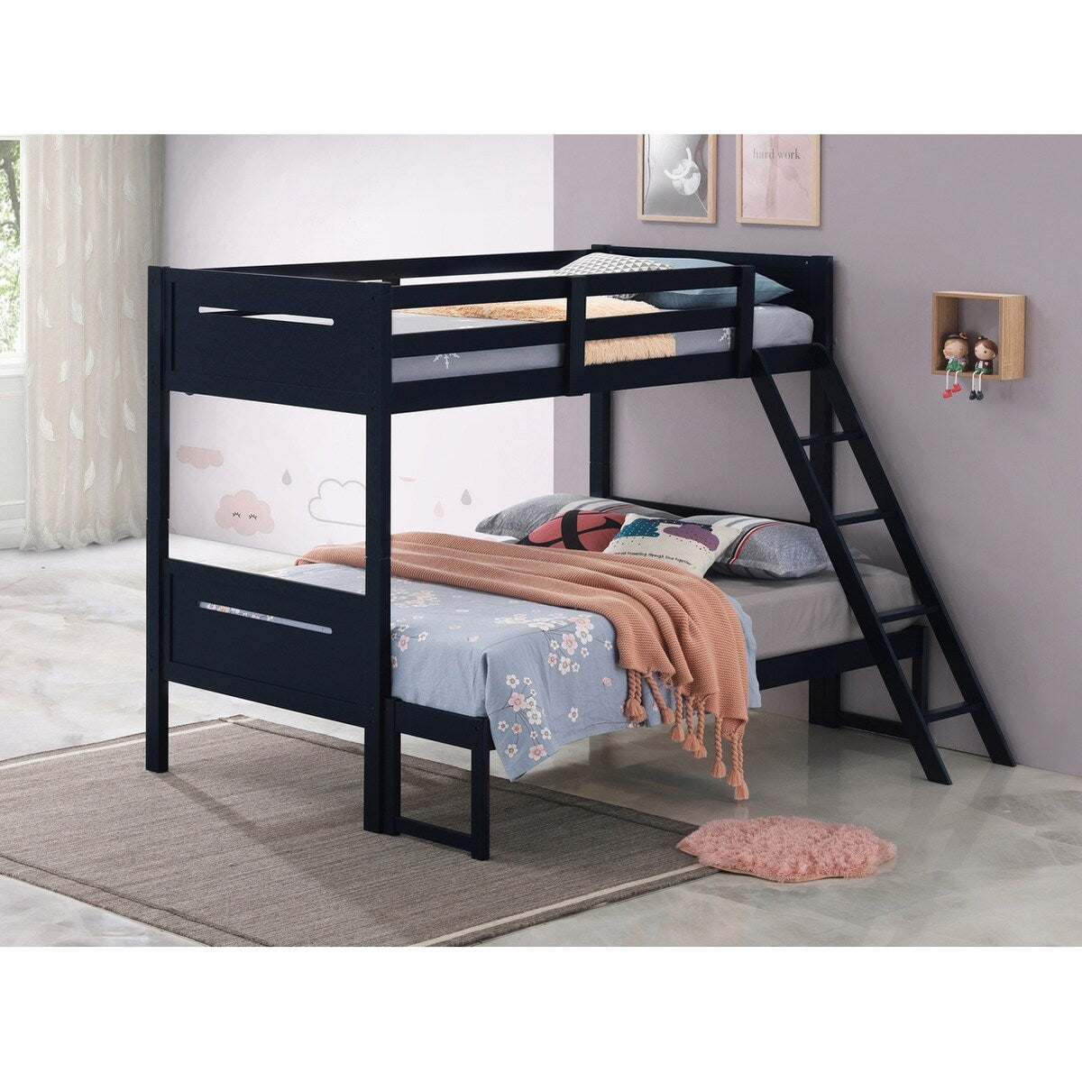 Twin Over Full Wood Slat Bunk Bed with Angled Ladder