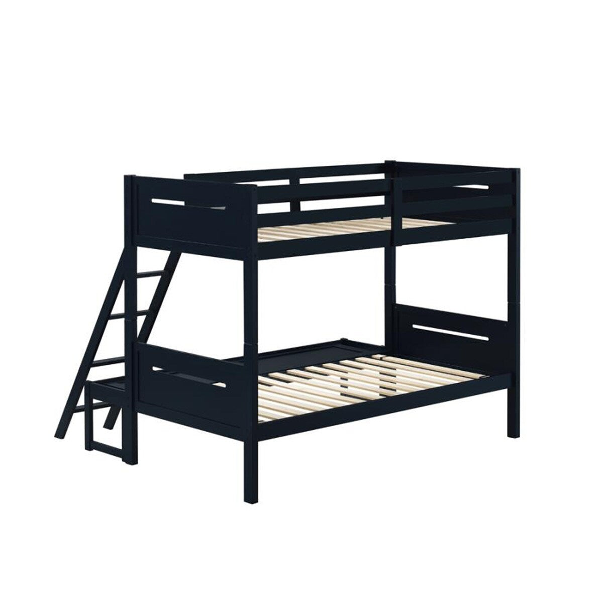Twin Over Full Wood Slat Bunk Bed with Angled Ladder