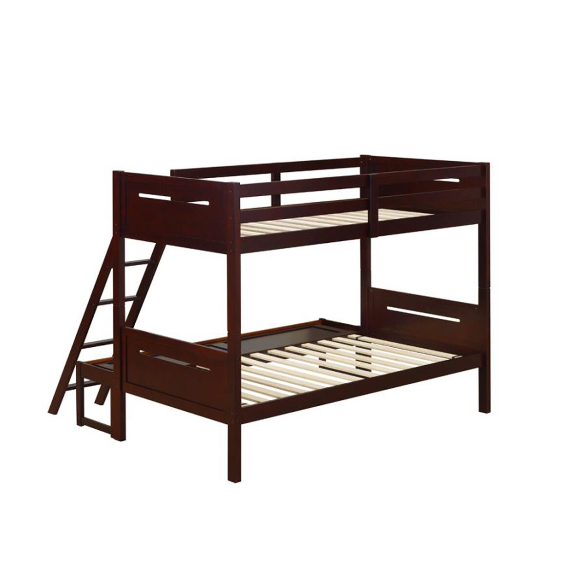 Twin Over Full Wood Slat Bunk Bed with Angled Ladder