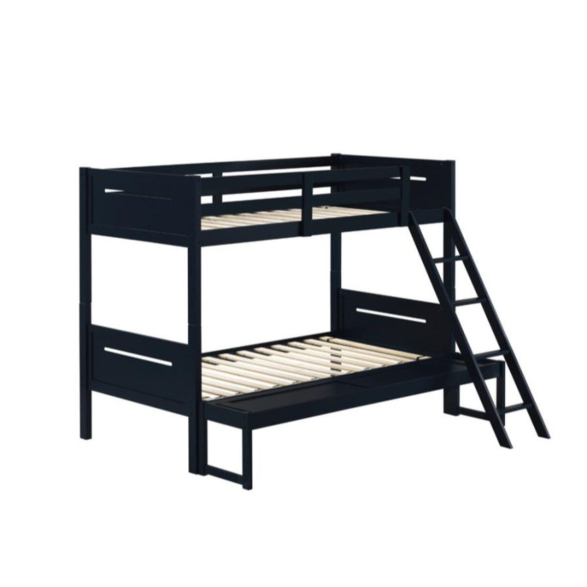 Twin Over Full Wood Slat Bunk Bed with Angled Ladder