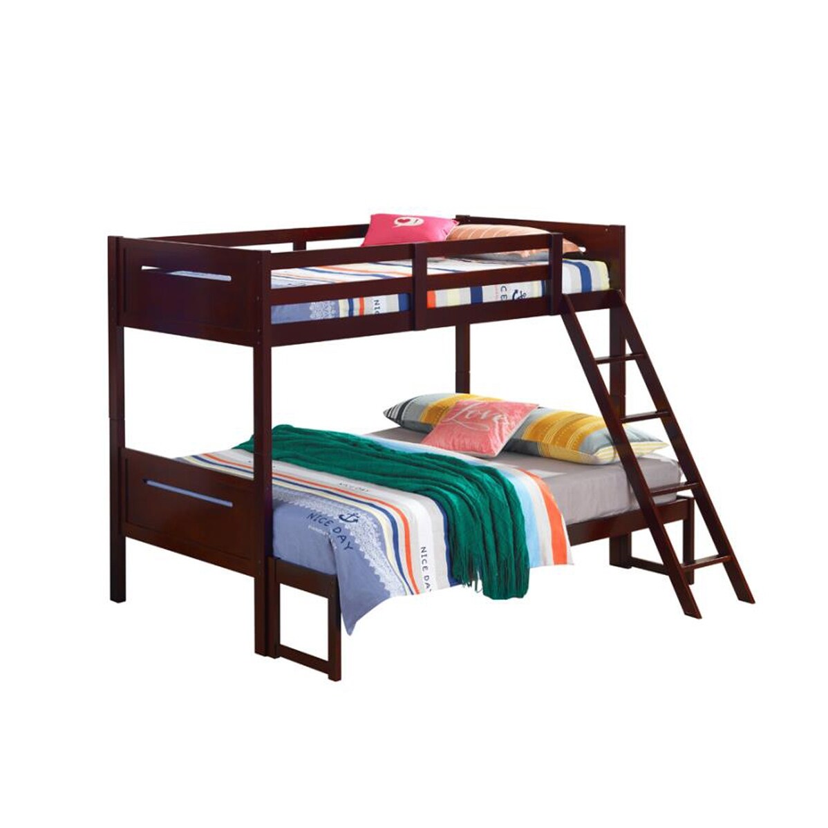 Twin Over Full Wood Slat Bunk Bed with Angled Ladder