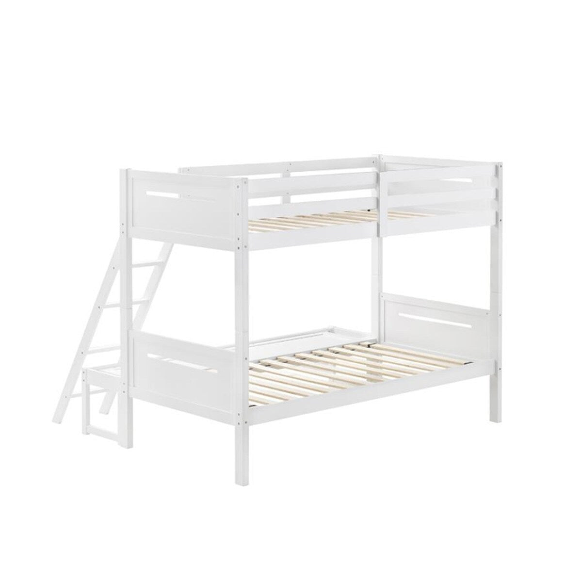 Twin Over Full Wood Slat Bunk Bed with Angled Ladder