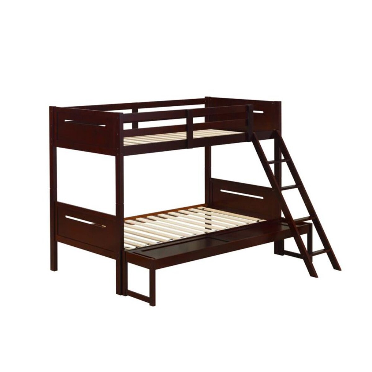 Twin Over Full Wood Slat Bunk Bed with Angled Ladder