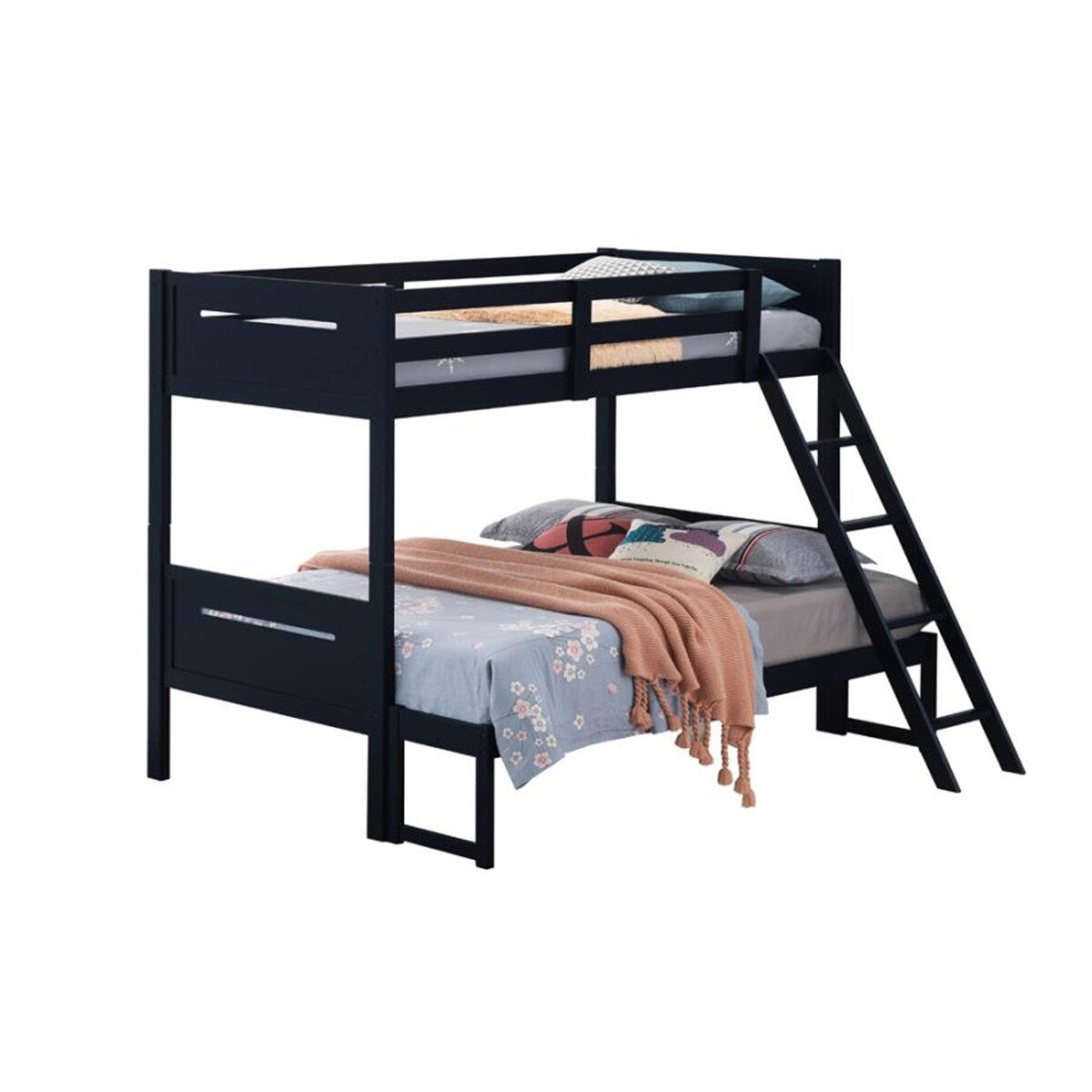 Twin Over Full Wood Slat Bunk Bed with Angled Ladder