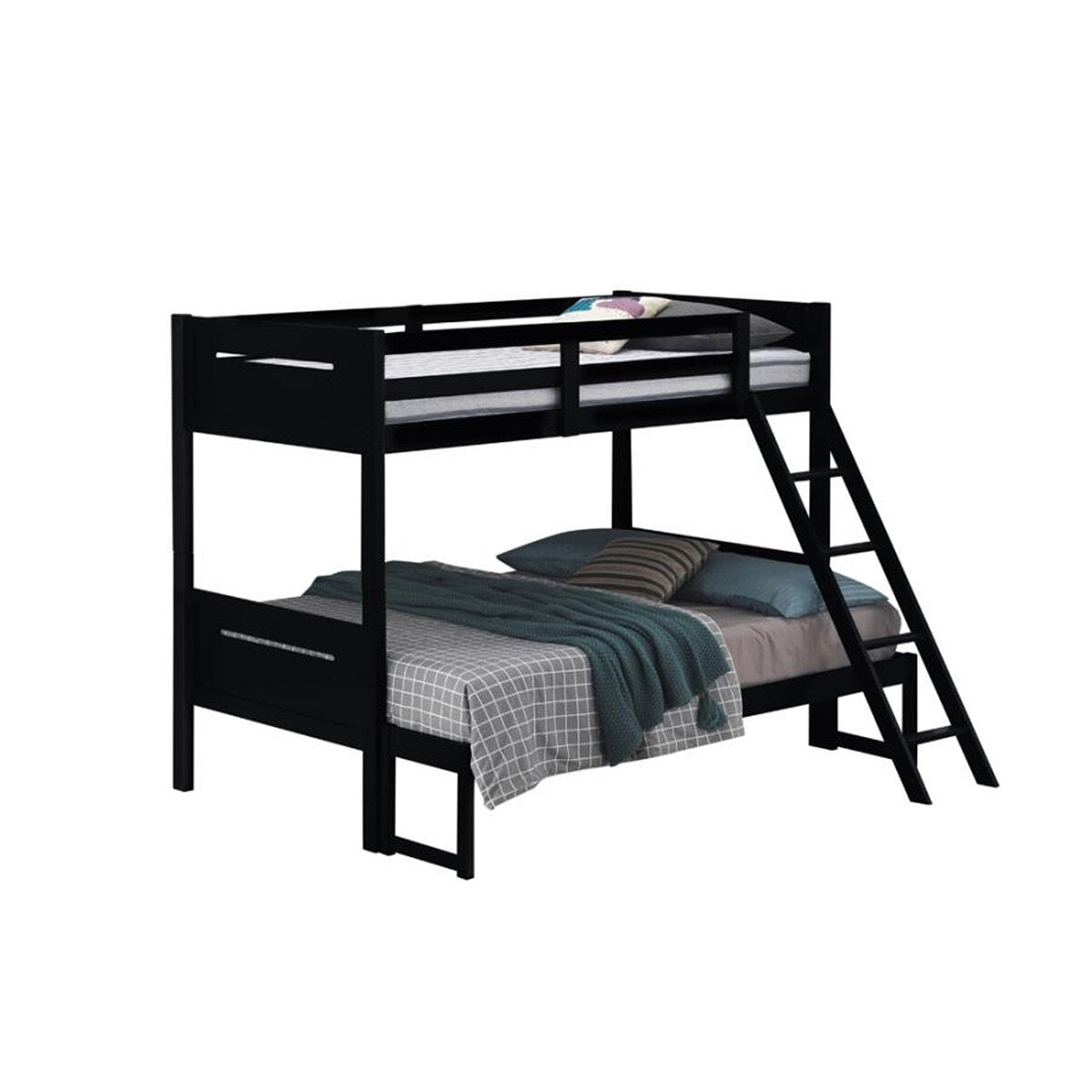 Twin Over Full Wood Slat Bunk Bed with Angled Ladder