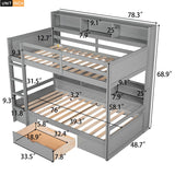 Twin Over Twin Bunk Bed With Built-in Shelves And Storage Drawer for Bedroom