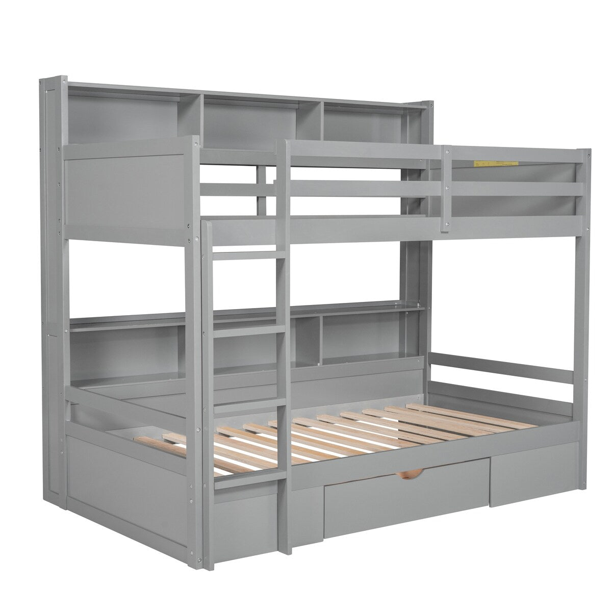 Twin Over Twin Bunk Bed With Built-in Shelves And Storage Drawer for Bedroom