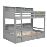 Twin Over Twin Bunk Bed With Built-in Shelves And Storage Drawer for Bedroom