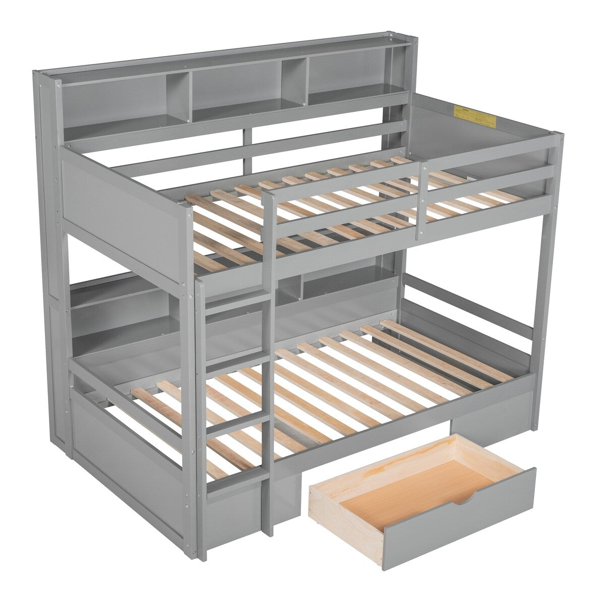 Twin Over Twin Bunk Bed With Built-in Shelves And Storage Drawer for Bedroom