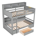 Twin Over Twin Bunk Bed With Built-in Shelves And Storage Drawer for Bedroom