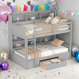 Twin Over Twin Bunk Bed With Built-in Shelves And Storage Drawer for Bedroom
