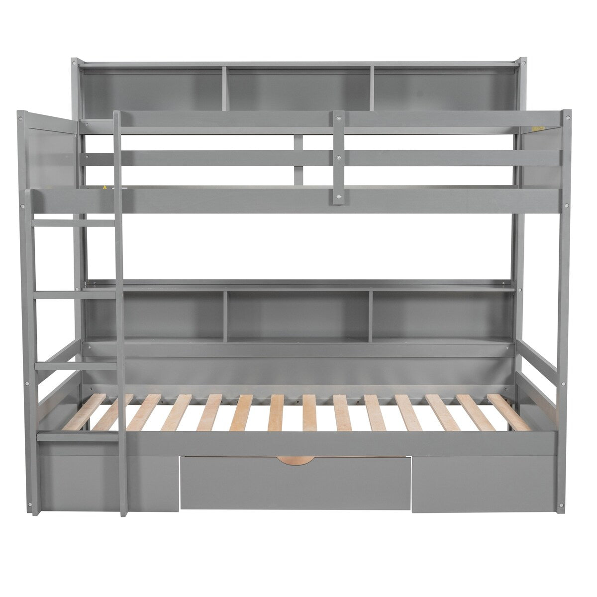 Twin Over Twin Bunk Bed With Built-in Shelves And Storage Drawer for Bedroom