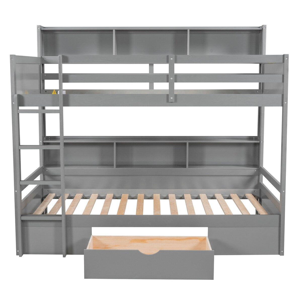 Twin Over Twin Bunk Bed With Built-in Shelves And Storage Drawer for Bedroom