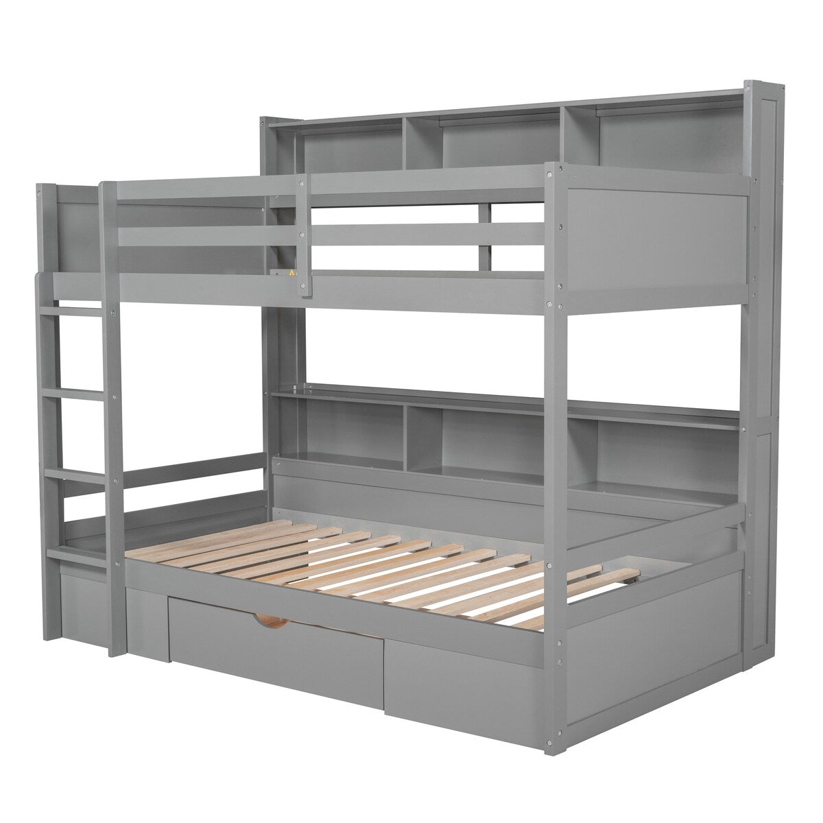 Twin Over Twin Bunk Bed With Built-in Shelves And Storage Drawer for Bedroom