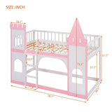 Twin Over Twin Bunk Bed for Kids, Castle Bunk Beds with Ladder & Safety Guardrail