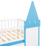 Twin Over Twin Bunk Bed for Kids, Castle Bunk Beds with Ladder & Safety Guardrail