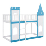 Twin Over Twin Bunk Bed for Kids, Castle Bunk Beds with Ladder & Safety Guardrail