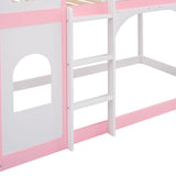 Twin Over Twin Bunk Bed for Kids, Castle Bunk Beds with Ladder & Safety Guardrail