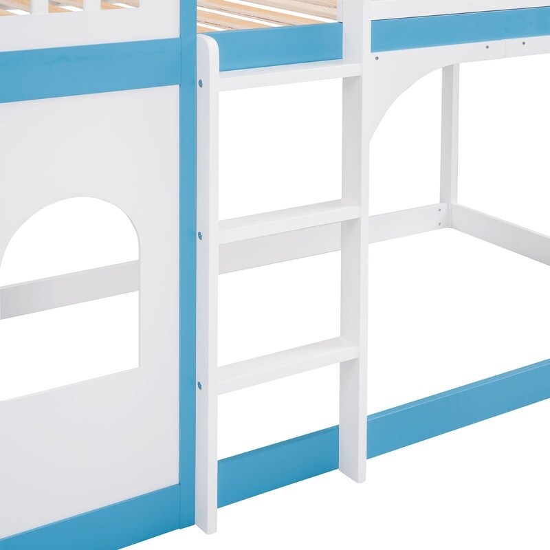 Twin Over Twin Bunk Bed for Kids, Castle Bunk Beds with Ladder & Safety Guardrail