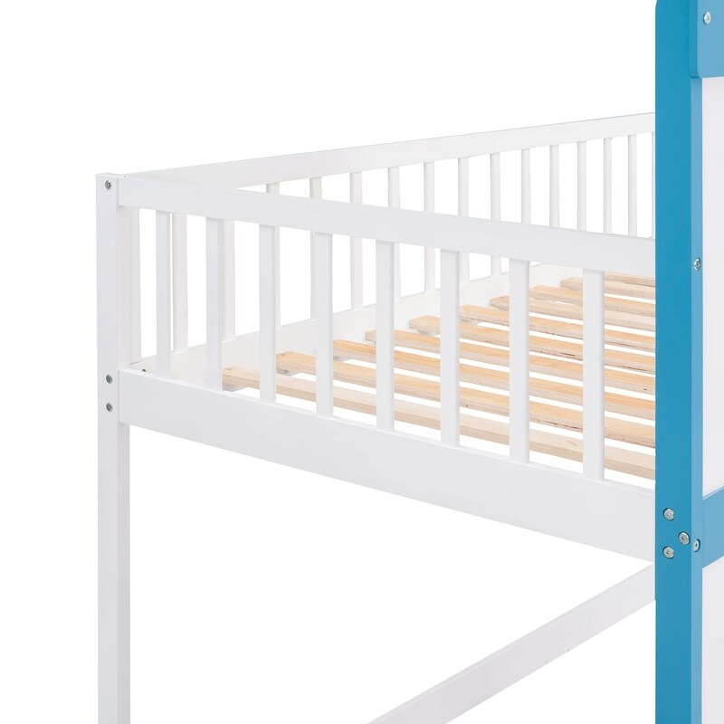 Twin Over Twin Bunk Bed for Kids, Castle Bunk Beds with Ladder & Safety Guardrail