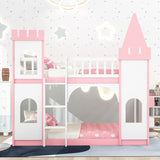 Twin Over Twin Bunk Bed for Kids, Castle Bunk Beds with Ladder & Safety Guardrail