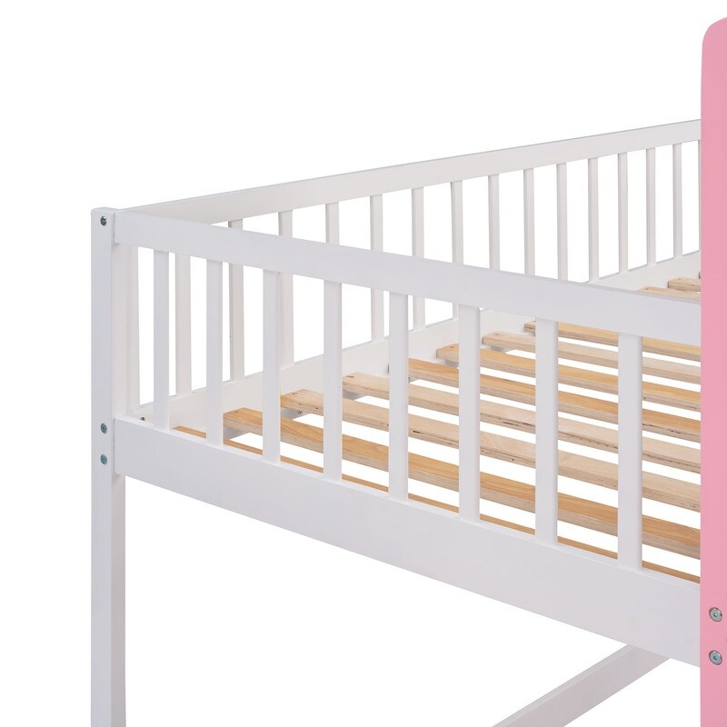 Twin Over Twin Bunk Bed for Kids, Castle Bunk Beds with Ladder & Safety Guardrail