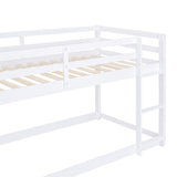 Twin Over Twin Floor Bunk Bed with Ladder, Wooden Twin Size Kids Bunk Bed Frame for Bedroom, White