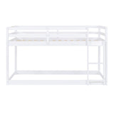 Twin Over Twin Floor Bunk Bed with Ladder, Wooden Twin Size Kids Bunk Bed Frame for Bedroom, White