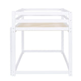 Twin Over Twin Floor Bunk Bed with Ladder, Wooden Twin Size Kids Bunk Bed Frame for Bedroom, White