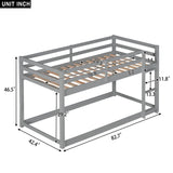 Twin Over Twin Floor Bunk Bed with Ladder, Wooden Twin Size Kids Bunk Bed Frame for Bedroom, White