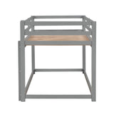Twin Over Twin Floor Bunk Bed with Ladder, Wooden Twin Size Kids Bunk Bed Frame for Bedroom, White