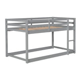 Twin Over Twin Floor Bunk Bed with Ladder, Wooden Twin Size Kids Bunk Bed Frame for Bedroom, White
