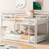 Twin Over Twin Floor Bunk Bed with Ladder, Wooden Twin Size Kids Bunk Bed Frame for Bedroom, White