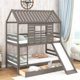 Twin Over Twin House Bunk Bed with Convertible Slide, 2 Drawers