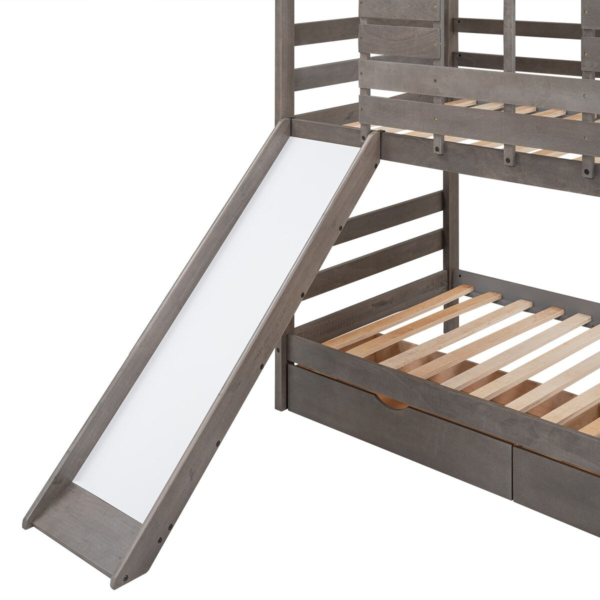 Twin Over Twin House Bunk Bed with Convertible Slide, 2 Drawers