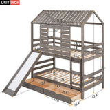 Twin Over Twin House Bunk Bed with Convertible Slide, 2 Drawers