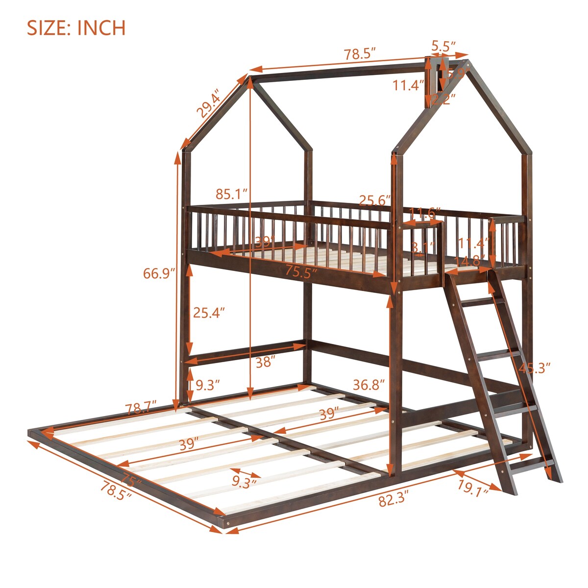 Twin Over Twin House Bunk Bed with Extending Twin Trundle