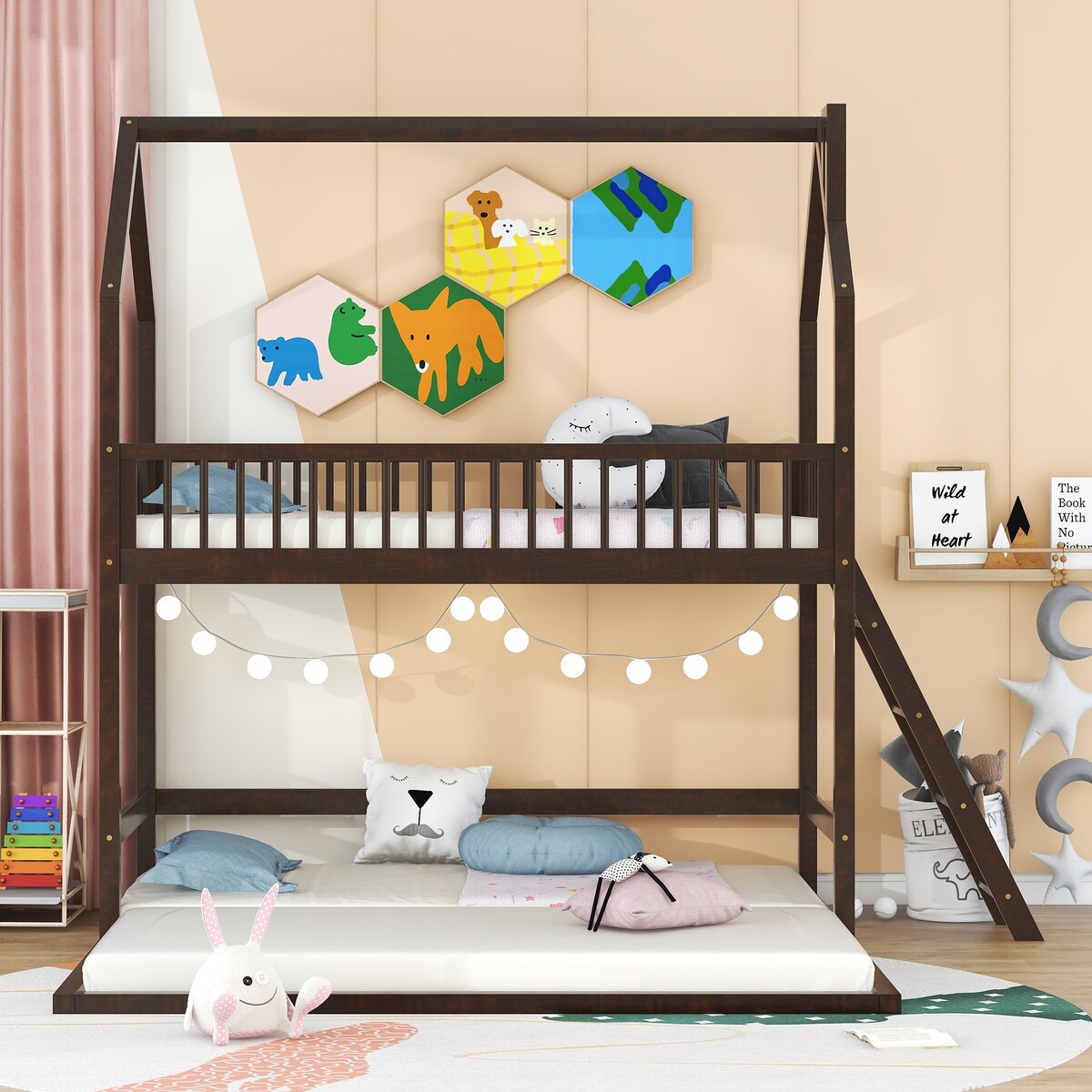 Twin Over Twin House Bunk Bed with Extending Twin Trundle