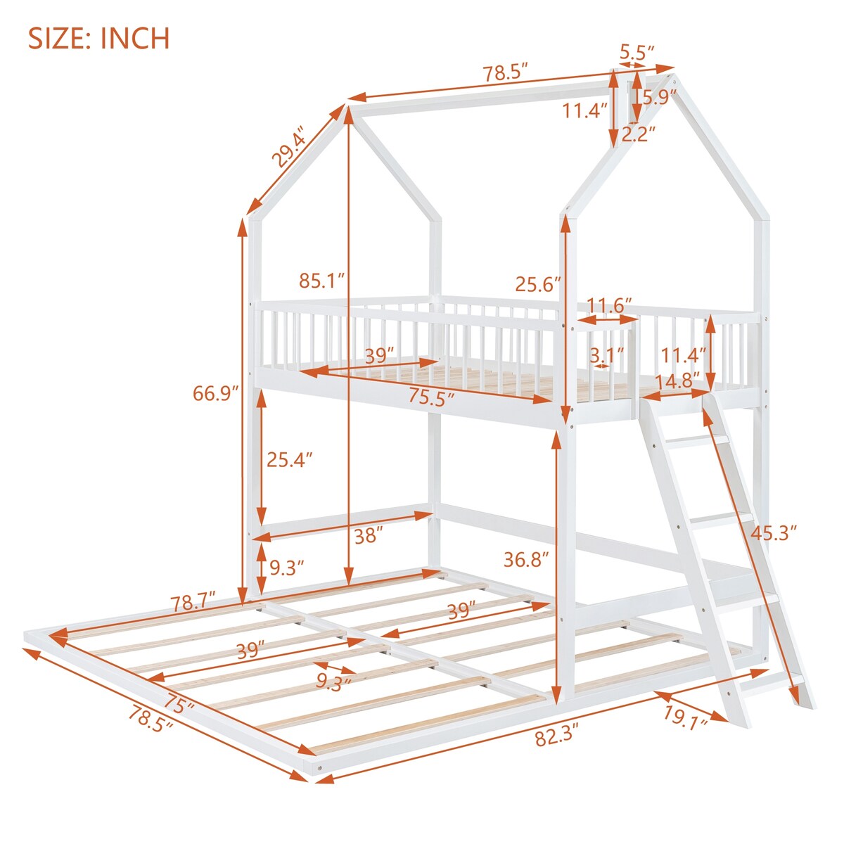 Twin Over Twin House Bunk Bed with Extending Twin Trundle