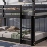 Twin Over Twin Low Height Design Wood House Roof Loft Bed With Roof Design,Safety Guardrail,Ladder