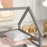 Twin Over Twin Low Height Design Wood House Roof Loft Bed With Roof Design,Safety Guardrail,Ladder