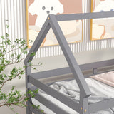 Twin Over Twin Low Height Design Wood House Roof Loft Bed With Roof Design,Safety Guardrail,Ladder
