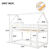 Twin Over Twin Low Height Design Wood House Roof Loft Bed With Roof Design,Safety Guardrail,Ladder