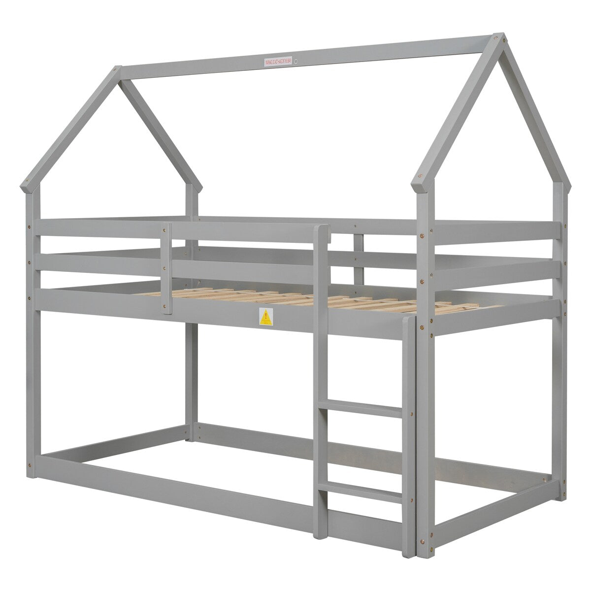 Twin Over Twin Low Height Design Wood House Roof Loft Bed With Roof Design,Safety Guardrail,Ladder