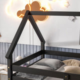 Twin Over Twin Low Height Design Wood House Roof Loft Bed With Roof Design,Safety Guardrail,Ladder