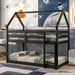 Twin Over Twin Low Height Design Wood House Roof Loft Bed With Roof Design,Safety Guardrail,Ladder